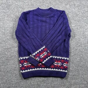 Adele Knitwear Sweater Womens Size Small Purple Cable Knit Fair Isle Snowflake
